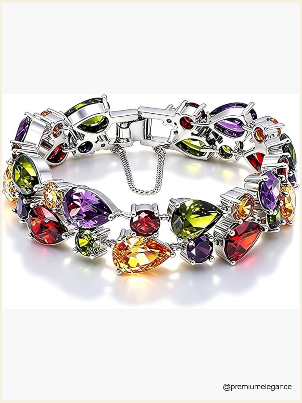 Silver Bangle Bracelet with Gemstone Garnet Amethyst Citrine Peridot, 7 Inches